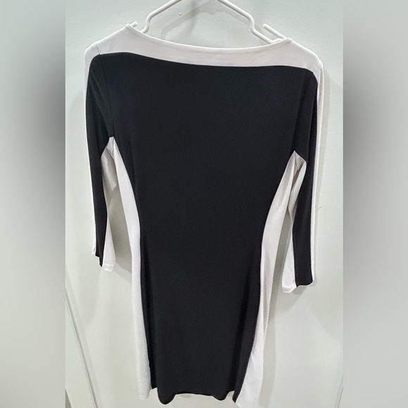 Lauren Ralph Lauren Black White Colorblock Sheath Dress Ruched Side Size 8 - Picture 3 of 3